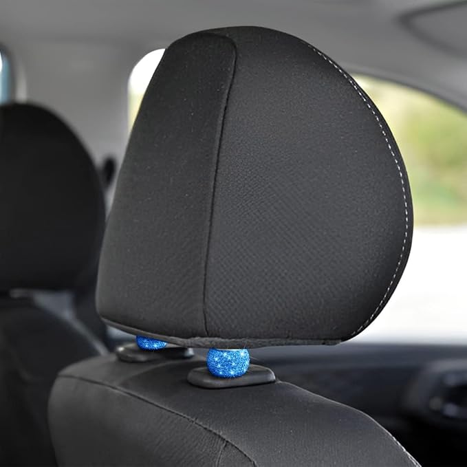 BELOMI 4 Pack Car Headrest Collars, Bling Car Head Rest Collars Rings Decor, Rhinestone Car Head Rest Collars, Diamond Interior Car Seat Accessory (Blue)