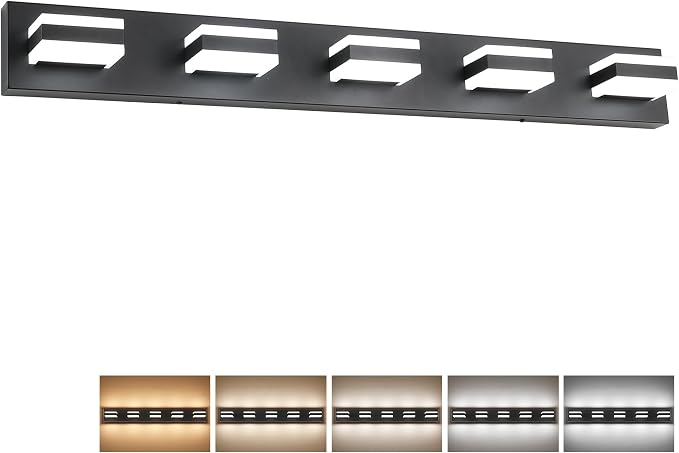 SOLFART 5 Lights Bathroom Light Fixtures Modern Bathroom Lights Over Mirror Black Vanity Lights for Bathroom LED Light Fixture Restroom 5 Color Temperature Adjustable 5CCT ETL Listed