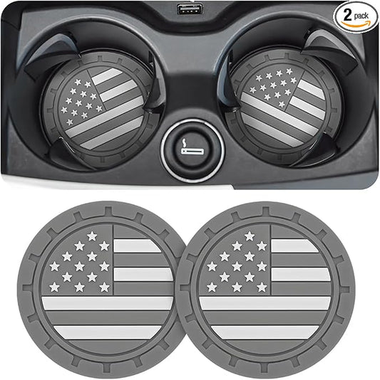 AUCELI 2 Pack Car Cup Holder Coasters, Colored American Flag US Flag Insert Car Cup Coaster, 2.75 Inch Anti Slip Shockproof Embedded Drink Mat, Vehicle Interior Decor Accessories