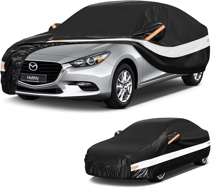10 Layers Car Cover Custom Fit for Mazda 3 Sedan(2006-2026), Waterproof All Weather for Automobiles, Outdoor Full Cover Sun Dust Rain Protection with Cotton. Black