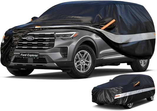 10 Layers SUV Car Cover Custom Fit for Ford Explorer (2002-2026), Waterproof All Weather for Automobiles, Outdoor Full Cover Sun Dust Rain Protection with Cotton. Black