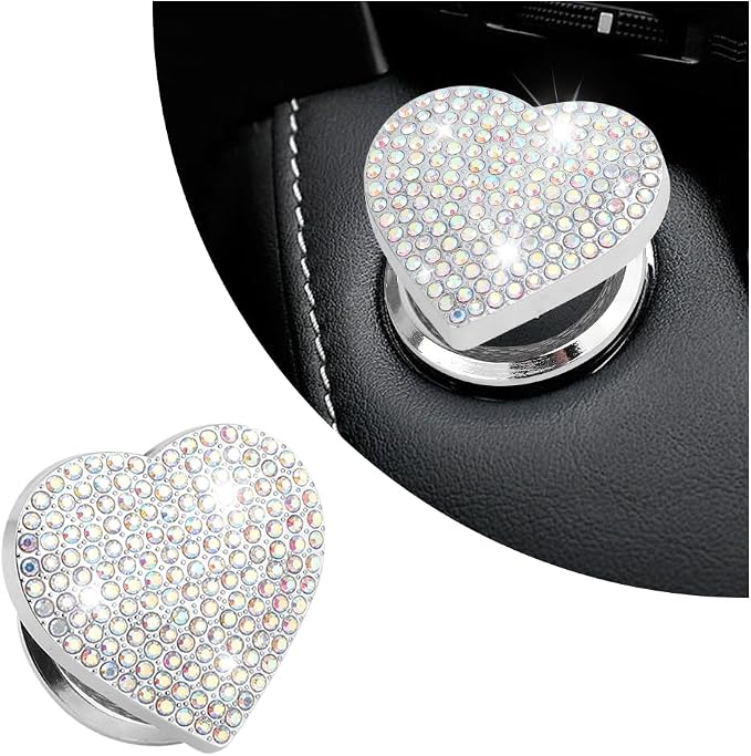 Bling Push Start Button Cover with Rhinestone,Heart Push to Start Button Cover for Car Decor,Diamond Engine Start Buttons Cover Car Accessories Interior for Women & Girl (Colorful)