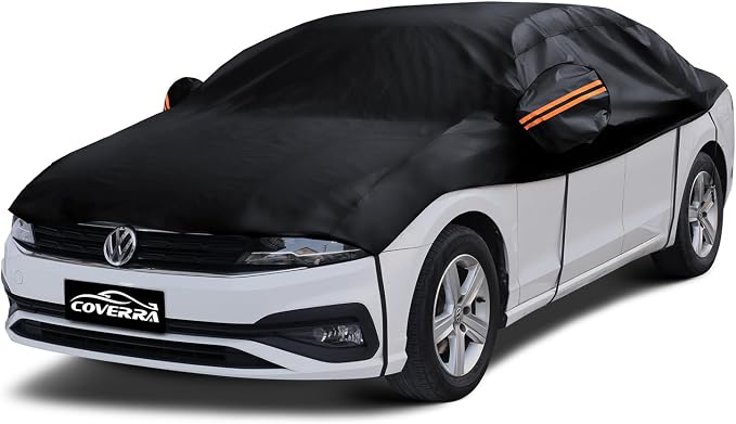 Half Car Cover Sedan, Hail Protector Car Cover with Cotton Liner, Sunroof & Windshield Cover for Ice and Snow, All Weather Vehicle Body Cover for Sun, Rain, Dust
