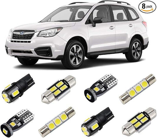 White Interior LED Lights Kit for Subaru Forester 2014 2015 2016 2017 2018 2019 Super Bright 6000K LED Interior Light Bulbs Package + License Plate Lights and Install Tool