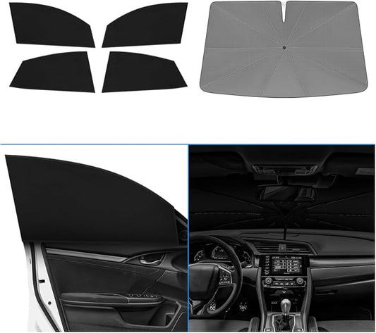 KUST Windshield Sun Shade Umbrella for Honda Civic 2016 2017 2018 2019 2020 2021 Rear Window Shades 100% UV Protection and Blackout Privacy 5PCS Car Window Covers Accessories