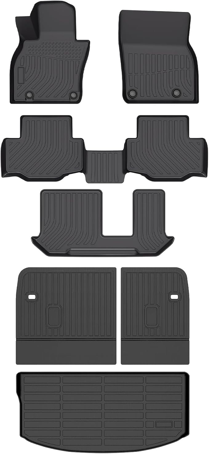 HAFIDI® Floor Mats & Backrest Mats & Cargo Mats for Mazda CX-90/CX-90 PHEV 2026 2025 2024 8 Seats with 2nd Row with Bench Seat, All Weather TPE Custom Fit Floor Liners for CX-90/CX-90 PHEV Car Mats