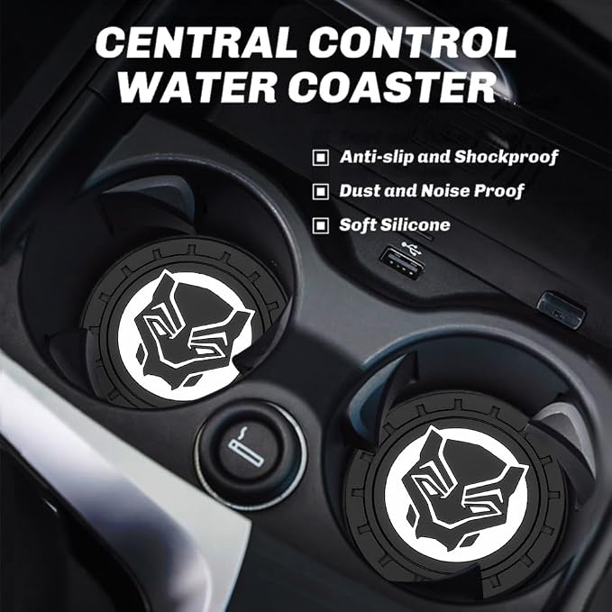 2Pcs Car Cup Holder Coasters for Black Panther Marvel Fans, Silicone Non-Slip Drink Mats, Cup Mats for Car Interior Accessories, Universal Anti-Spill Coaster Insert