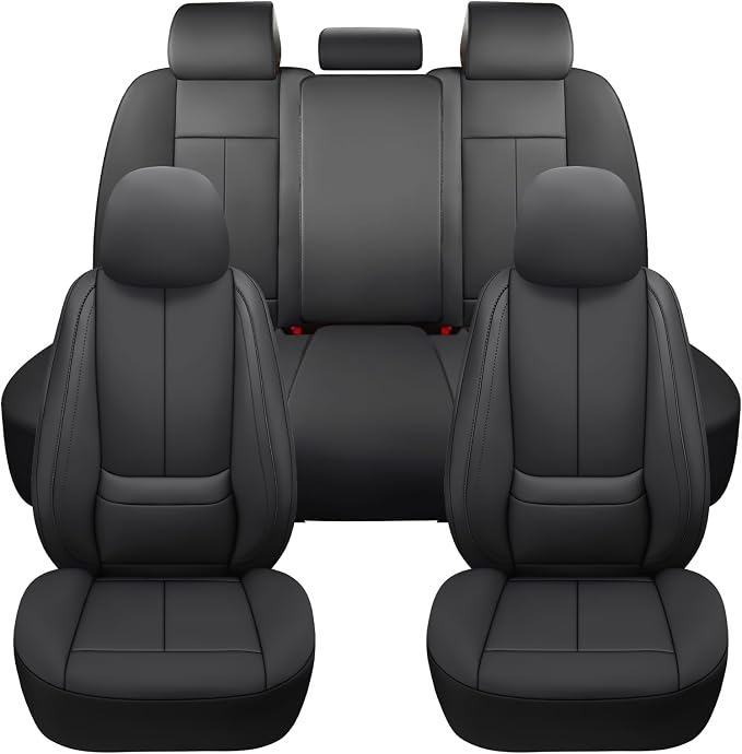 Full Coverage Leather Car Seat Covers Full Set,Waterproof Seat Covers for Cars,SUVs Pick-up Truck, Car Seat Cushion,Car Seat Protector,Black Seat Cover with 5 Seats