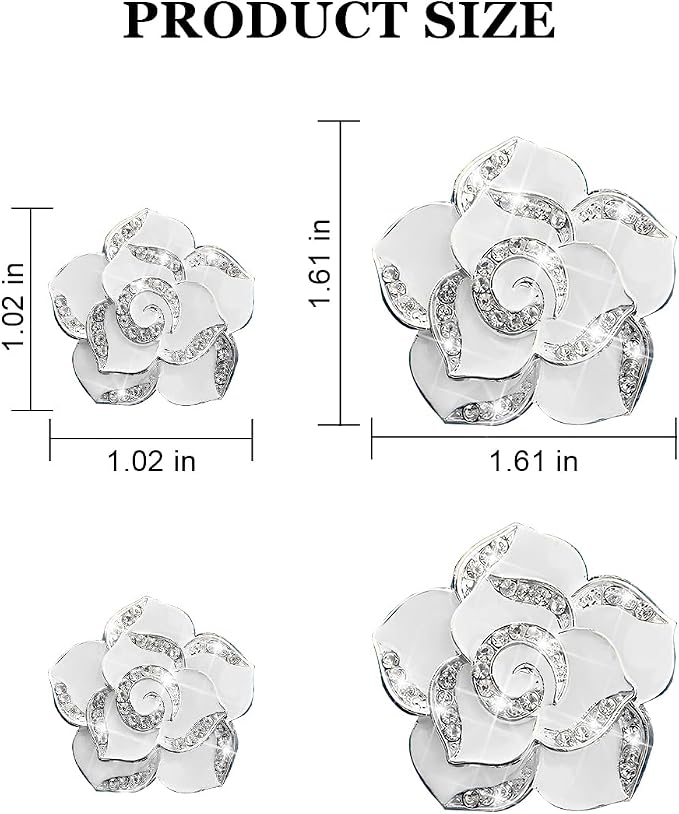 Osilly Bling Car Air Vent Clips, 4PCS/2Set Flower Rhinestone Vehicle Air Outlet Clamp, Sparkly Diamond Automotive Interior Vent Clip Charm Decor Accessories, Universal for SUV Truck RV (White)