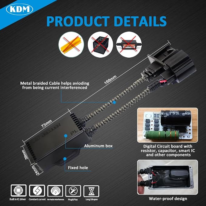 KDM H13 9008 LED Light Decoder Canbus,Anti Flickering Error Free Load Resistor, LED Warning Canceller Resistor Adapter,2Pack