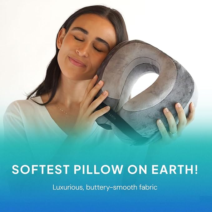 Cabeau Softest Neck Pillow Ever for Travel – Evolution Earth Deluxe – 360° Head, Neck and Chin Support for Sleeping – Sustainable Memory Foam - Buttery Soft Fabric with Compact Carrying Case (Water)