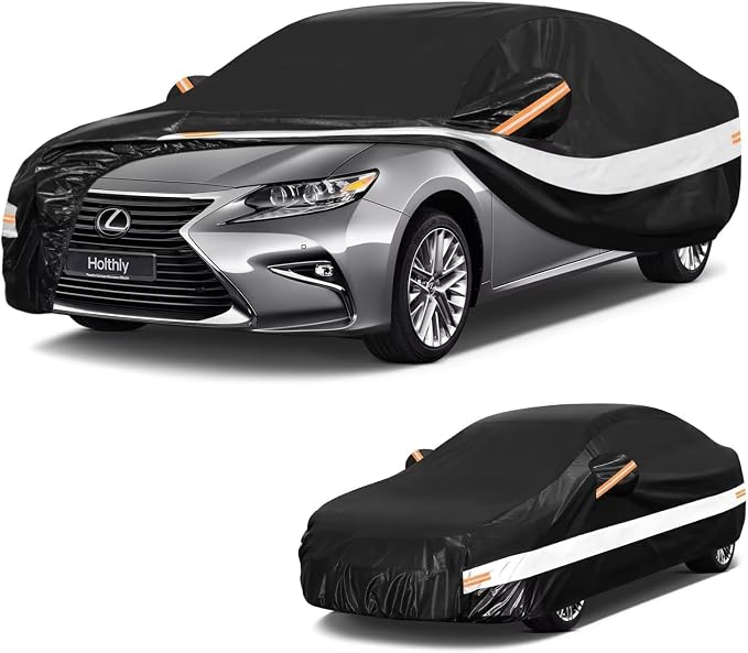 10 Layers Car Cover Custom Fit for Lexus ES ES350 ES300 ES300h ES350e ES500e(2012-2026), Waterproof All Weather for Automobiles, Outdoor Full Cover Sun Dust Rain Protection with Cotton. Black