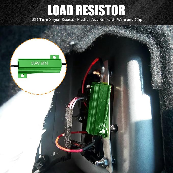 4PCS Load Resistors, 50W 6Ohm Car Resistors, LED Turn Signal Resistor Flasher Adaptor, Aluminum Case Resistor for Fix LED Bulb Fast Hyper Flash Turn Signal Blink Error Code (Green 6RJ, 4PCS)