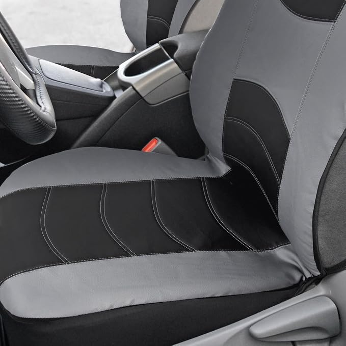 BDK Soft & Smooth Leatherette Sideless Front Car Seat Covers Fit for Car SUV Van (Black & Gray)- Easy Installation Cover