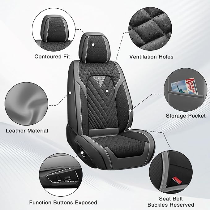 Fit for Toyota Venza Seat Covers 2009-2026,Premium Leather, 360° Full Protection, Thick Padding & Memory Foam, Waterproof & Stain-Resistant Car Seat Cover Front Set (2 Seat,Gray&Black)