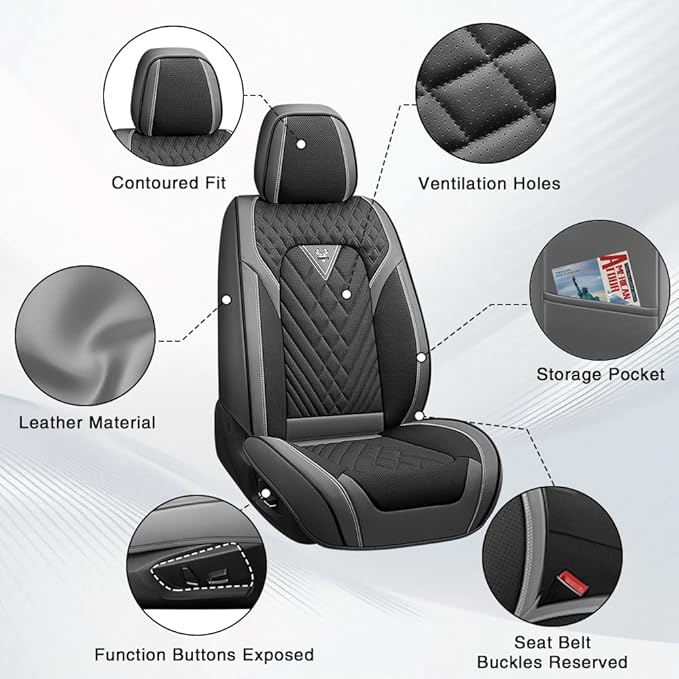 Fit for Toyota Tacoma Seat Covers 2001-2026,Nappa Leather, 360° Full Protection, Thick Padding & Memory Foam, Waterproof & Stain-Resistant Car Seat Cover Full Set (5 Seat,Gray&Black)