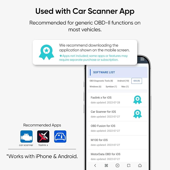 Bluetooth OBD2 Car Scanner & Code Reader with Find M Tracker for iPhone iOS Android - No Monthly Fee, Diagnose Engine ABS SRS & 7000+ Faults for Vehicles 1996 and Newer (Green)