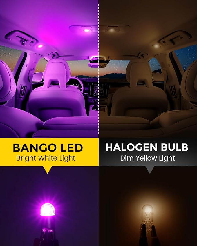 BANGO 194 LED Bulb, Super Bright 168 T10 2825 W5W LED Replacement Bulbs for Car Interior Dome Map Door Courtesy Trunk Side Marker License Plate Lights, Purple (Pack of 10)
