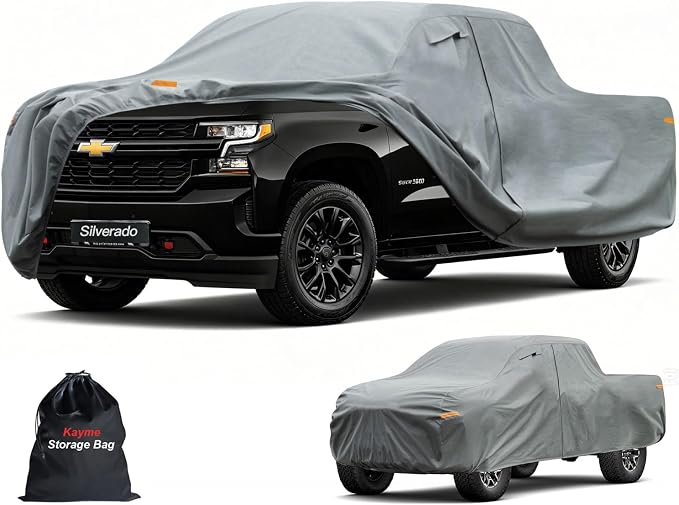 Kayme Heavy Duty Truck Cover Custom Fit Chevrolet Chevy Silverado 1500(1998-2025) Crew Cab SB Short Bed. Waterproof All Weather for Pickup, Full Exterior Covers Sun Rain UV Protection.