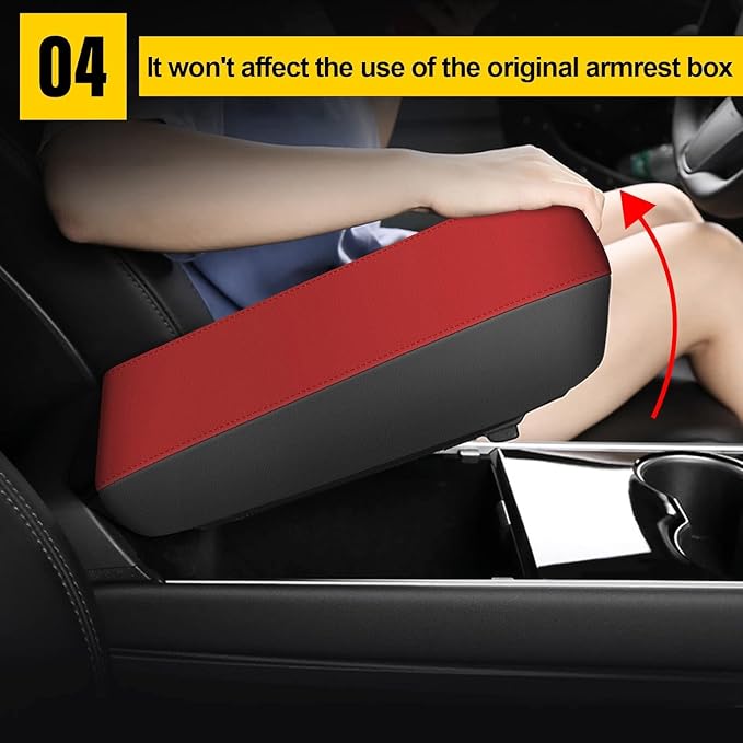 AOMSAZTO Armrest Covers for 2012-2015 Honda Civic Black with Red Leather