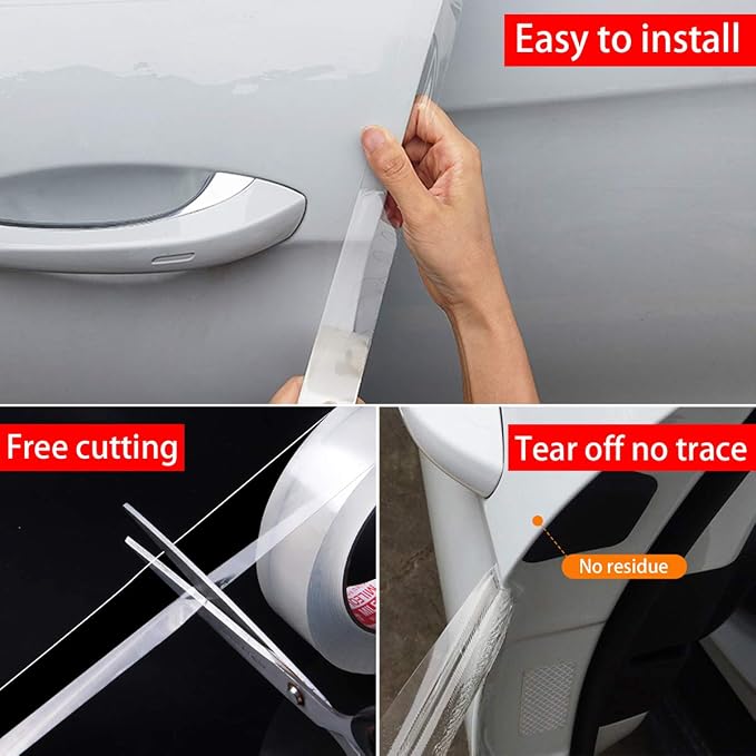 Storystore Universal Car Door Edge Guard, 2.7In x 33Ft Door Sill Protector, Automotive Anti-Collision Strip for Car Door Edge/Front and Rear Bumper/Door Sill Protector, Transparent
