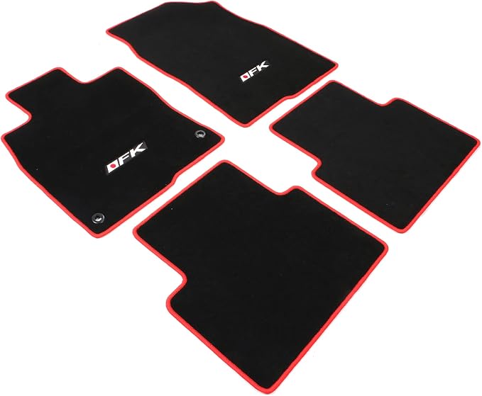 Fit 2016-2021 Honda Civic Floor Mats OEM Fitment Style Black | IKON MOTORSPORTS, Front & Rear Floor Mats Carpet With Red Edge & FK Logo 4PCS, 2017 2018 2019 2020