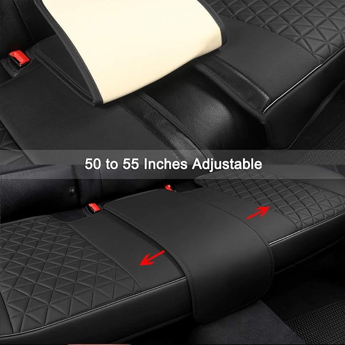 Black Panther Luxury PU Leather Rear Car Seat Cover Adjustable Length (49-55'') Back Seat Protector Fits 90% Vehicles (Sedan SUV Truck), for Seat Bottom Only, Triangle Quilting Design, Black