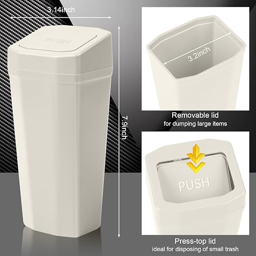 Car Trash Can with Lid - 2 Packs Mini Car Garbage Can Bin for Cup Holder - Beige Small Leakproof Vehicle Trash Bin for Back Seat, Cute Automotive Accessories Organizers and Storage for Door SUV Truck