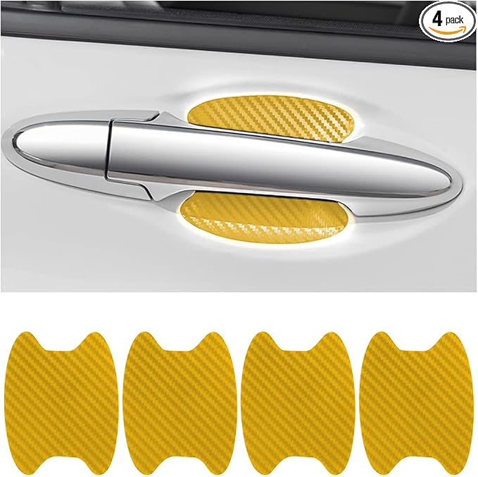 4PCS Car Door Handle Protector Sticker, Universal Carbon Fiber Anti-Scratches Auto Door Handle Protective Film for Most Car Handles（Gold/4PCS）