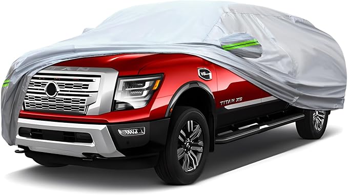 Full Car Cover Universal 6 Layers Outdoor Thicked All Weather Cover, Sunshield, Waterproof, Snow Proof, UV Proof, Scratch Proof, Bird Droppings, 6 Reflective Strips, Fits Pickups up 230"-260"