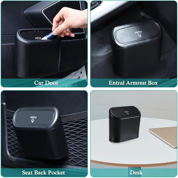Accmor Car Trash Can with Lid, Mini Auto Dustbin Garbage Organizer with 30 Pcs Plastic Trash Bag, Automotive Garbage Container Bin for Vehicle, Home, Office