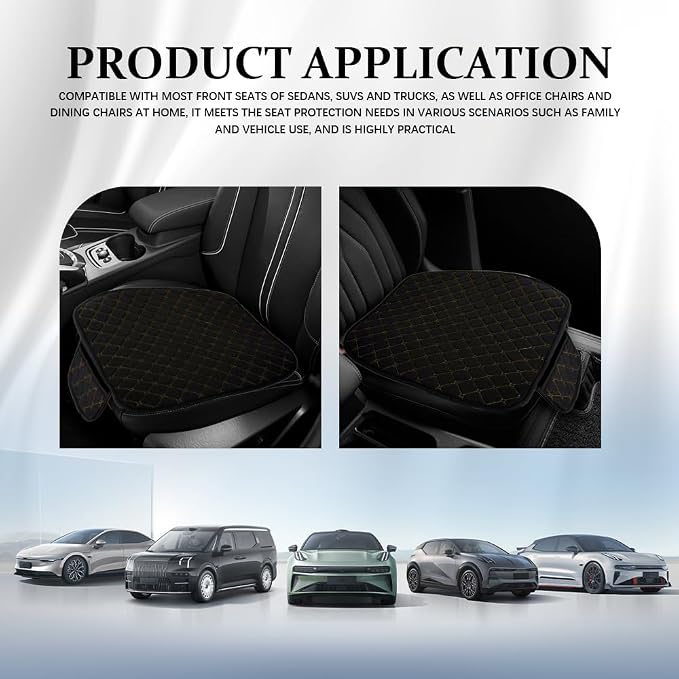 Leather Front Car Seat Cover, Anti-Slip Car Seat Bottom Covers, Full Wrapped Bottom Seat Protectors with Storage Pocket, Universal Comfortable Seat Cushion Fit Vehicles SUVs Trucks (K2-Black Gold)