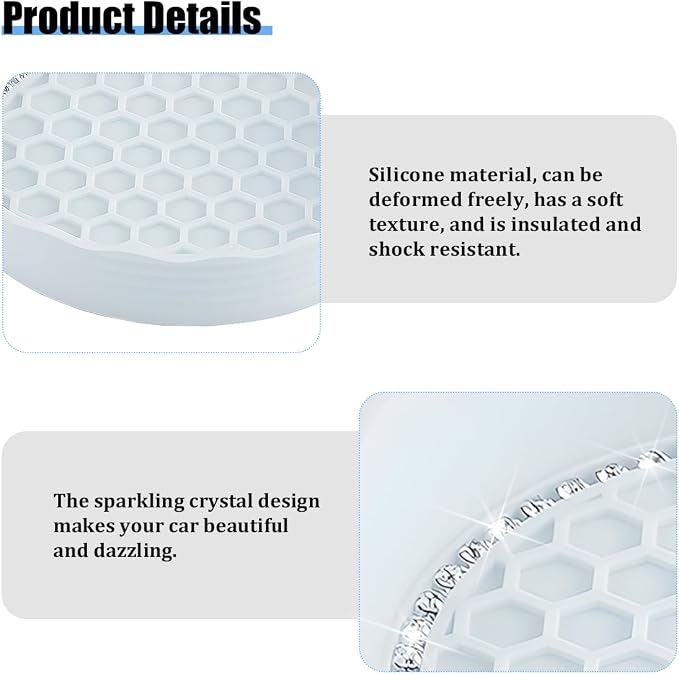 HZEL 4PCS Bling Car Cup Holder Coaster, Shiny Crystal Rhinestone Silicone Dustproof Drink Cup Insert Pad, Dazzling Automotive Interior Water Bottle Holder Embedded Mat, Universal Fit (Light Blue)