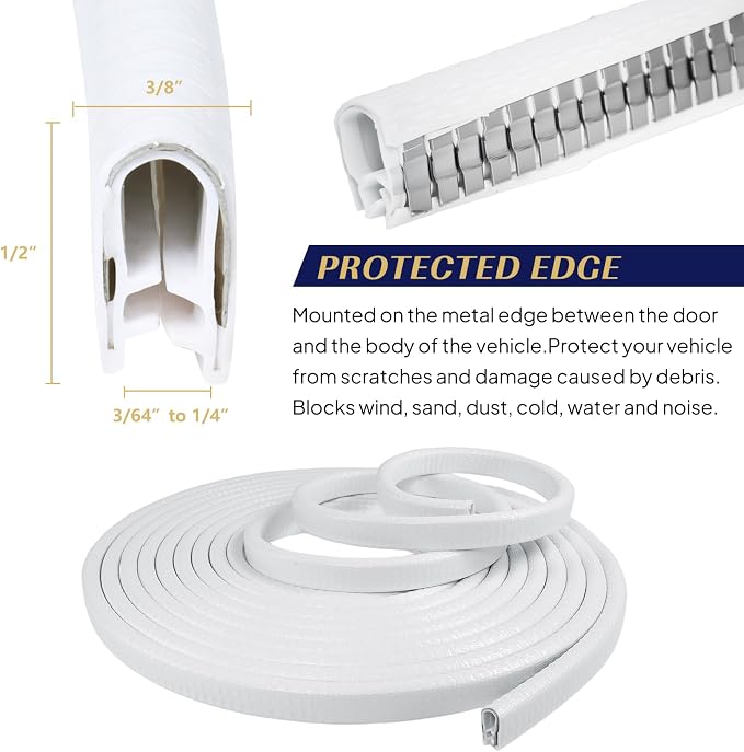 Edge Trim White U-Channel Rubber Trim Edge with Steel 1/2" X 3/8" - Fit Gap 3/64" to1/4 Car Door Edge Sealing Strip PVC Weather Stripping with Metal, Metal Edge Protector, 28FT
