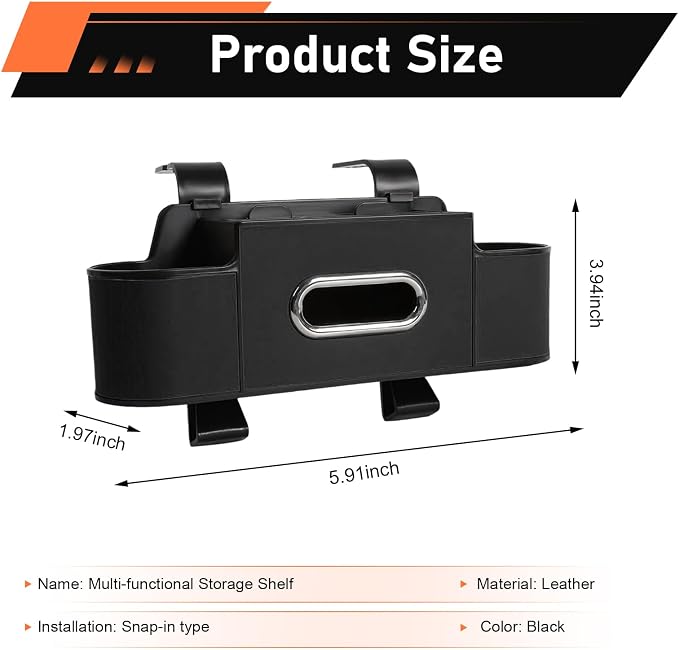 4-in-1 Back Seat Car Organizer, Leather Multifunctional Seat Back Storage with Phone Holder Tissue Box Cup Holders Hooks, Waterproof Hanging Organizer, Universal for Most Cars (Black)