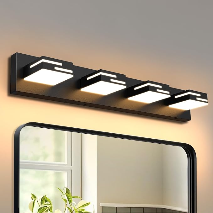 LED Modern Bathroom Vanity Light Fixtures, Dimmable Matte Black Vanity Lights for Bathroom Lighting Fixtures Over Mirror, with 360° Rotatable Acrylic Heads 4-Light 30-inch 5CCT