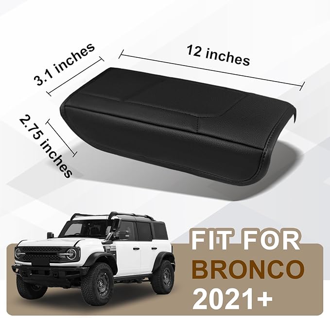 Muslogy Center Console Armrest Cover Fit for Ford Bronco 2021 2022 2023 2024 2025 2026 Accessories, Comfort Armrest Pad Console Lid Cushion Vegan Leather Regular Thick