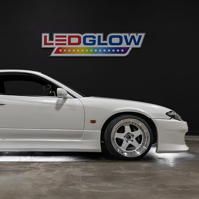 LEDGlow 4pc White Slimline LED Car Flexible Underglow Lighting Kit | Neon Accent Lights Include Flex Underbody Tubes, Solid Color Illumination, 4 Modes, Control Box & Remote
