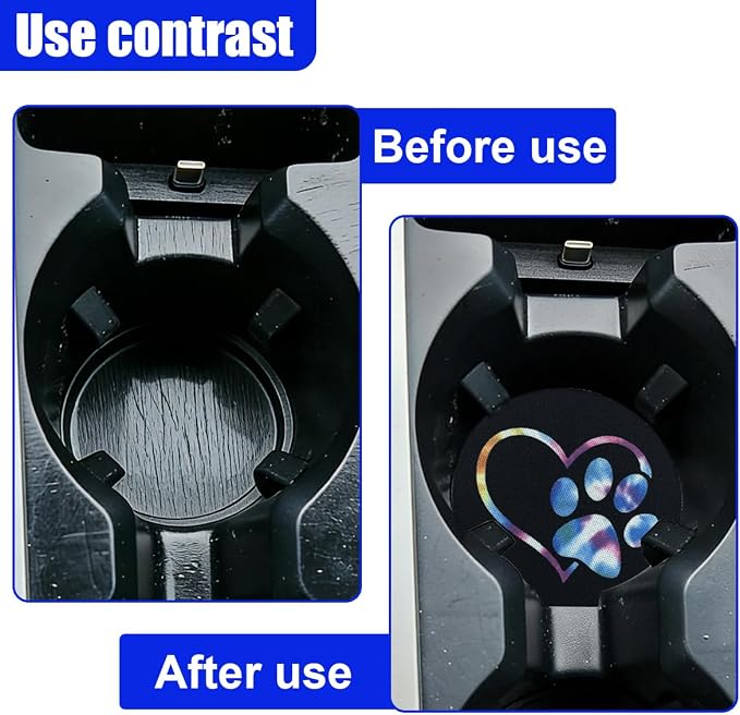 2PCS Dog Paw Heart Print Car Cup Holder Coasters, 2.73 Inch Anti-Slip Shockproof Automotive Drink Mat for Women and Men, Universal Vehicle Cup Holder Insert for RV, SUV, Truck (BE&PK)