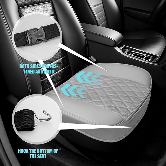 Leather Front Car Seat Cover, Anti-Slip Car Seat Bottom Covers, Full Wrapped Bottom Seat Protectors with Storage Pocket, Universal Comfortable Seat Cushion Fit Vehicles SUVs Trucks (Gray)