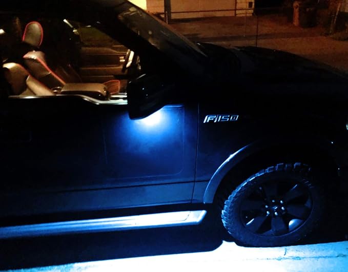 iJDMTOY Ultra Blue LED Under Side Mirror Puddle Lights Compatible With Ford F150 Raptor Edge Explorer Flex, Lincoln Navigator Mark LT MKX etc. (Powered by 18 pcs White SMD LED Lights)