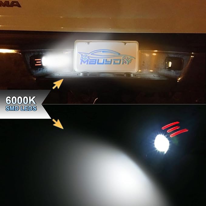 LED License Plate Light Lamp Assembly with Red OLED Neon Tube Compatible with Tacoma 1995-2004 Pickup Truck Black housing 6000K White, Pack of 2