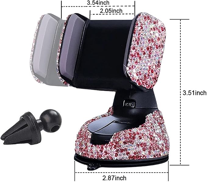 SUNCARACCL Bling Car Phone Holder, 360°Adjustable Crystal Auto Phone Mount Universal Rhinestone Car Stand Phone Holder Car Accessories for Windshield Dashboard and Air Outlet (Pink)