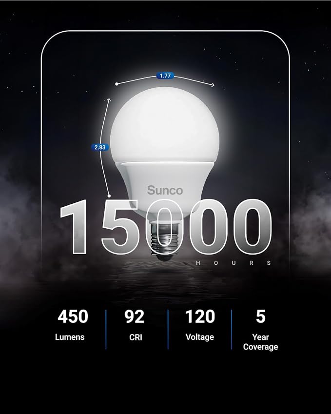 Sunco 10 Pack E12 LED Bulbs Candelabra CRI92 5000K Daylight, 5W Equivalent 40W, 450 Lumens, Small Edison Screw Base E12, Non-Dimmable, Frosted Decorative G14 Globe Vanity Light Bulbs UL.