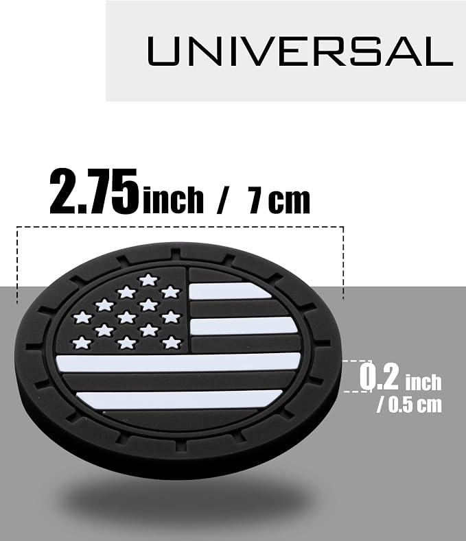 Coaster for Cup Holder - 4 Pack Silicone Auto Drink Coasters Mat American Flag Universal Non-Slip Inserts Car Interior Accessories, Black