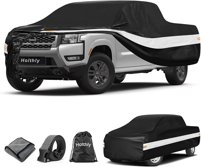 10 Layers Truck Cover Waterproof All Weather Custom Fit Nissan Frontier(2021-2026) King/Crew Cab Short Bed, Outdoor Full Exterior Pickup Car Cover Sun Rain Snow Ice Protection. Black