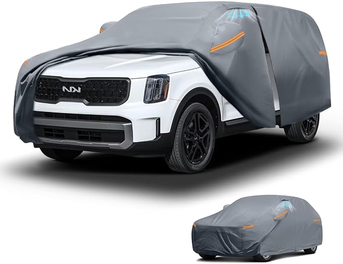 Waterproof Kia Telluride(2016-2026) Car Cover with Breathable Vents, [Upgrade] Premium Covers with Cotton Liner and Zipper Door, Sun Rain Snow Dust Uv Protection.(Gift with Towel)