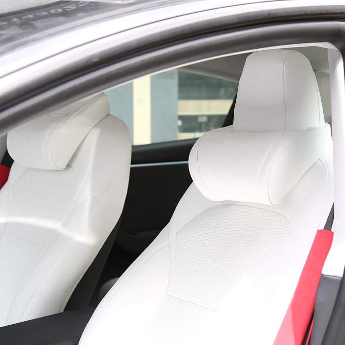 TOPABYTE Car Neck Pillow for Tesla Model 3 Model Y Model S Model X Cybertruck and Most Cars, Memory Foam Ergonomic Design Seat Neck Support Headrest, 2 Pieces, White