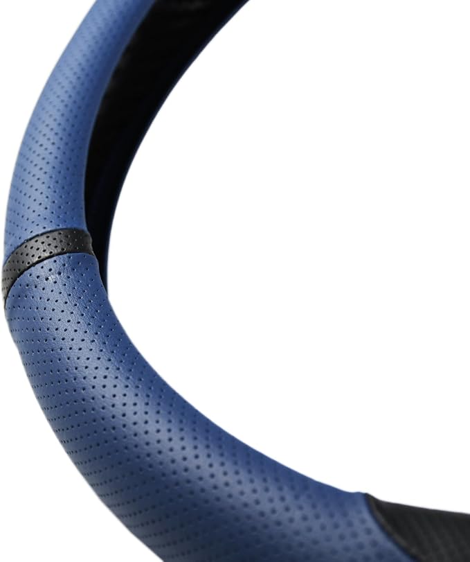 Quick Install Enhanced Control Sporty Nappa Leather Steering Wheel Cover, Odorless Sweat-Proof Non-Slip Protector Universal Fit for 14.5-15 Inch Car SUV Truck