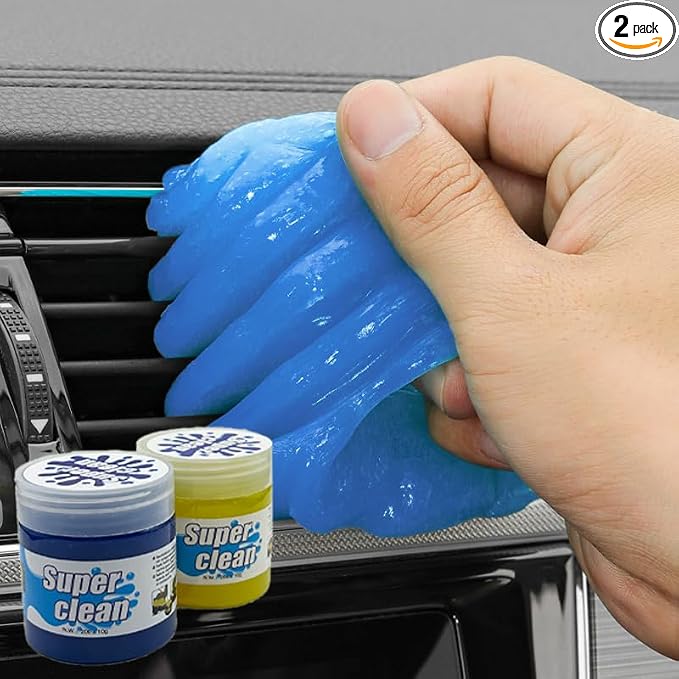Car Cleaning Gel 2 Pack, Reusable Cleaning Putty for Car Interior Vent Keyboard Cup Holder, Auto Detailing Slime, Non-Sticky Car Cleaning Supplies Blue Yellow